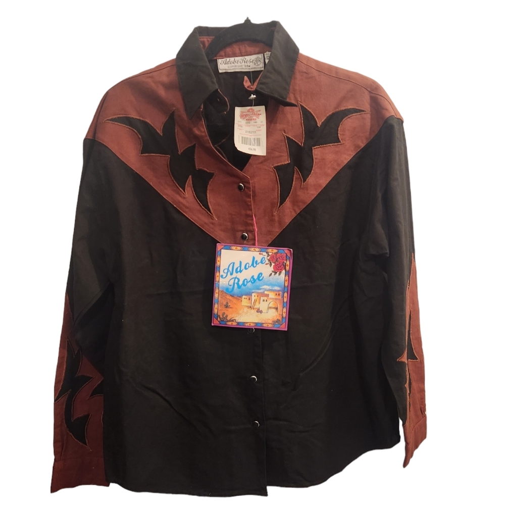 NEW Vintage Adobe Rose black & brown western button-up shirt size medium